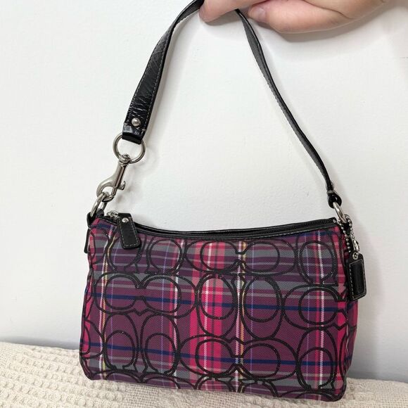 Y2K Coach Signature Tartan Top Handle Pouch F44166 Glitter Demi Mini Bag - Picture 3 of 10